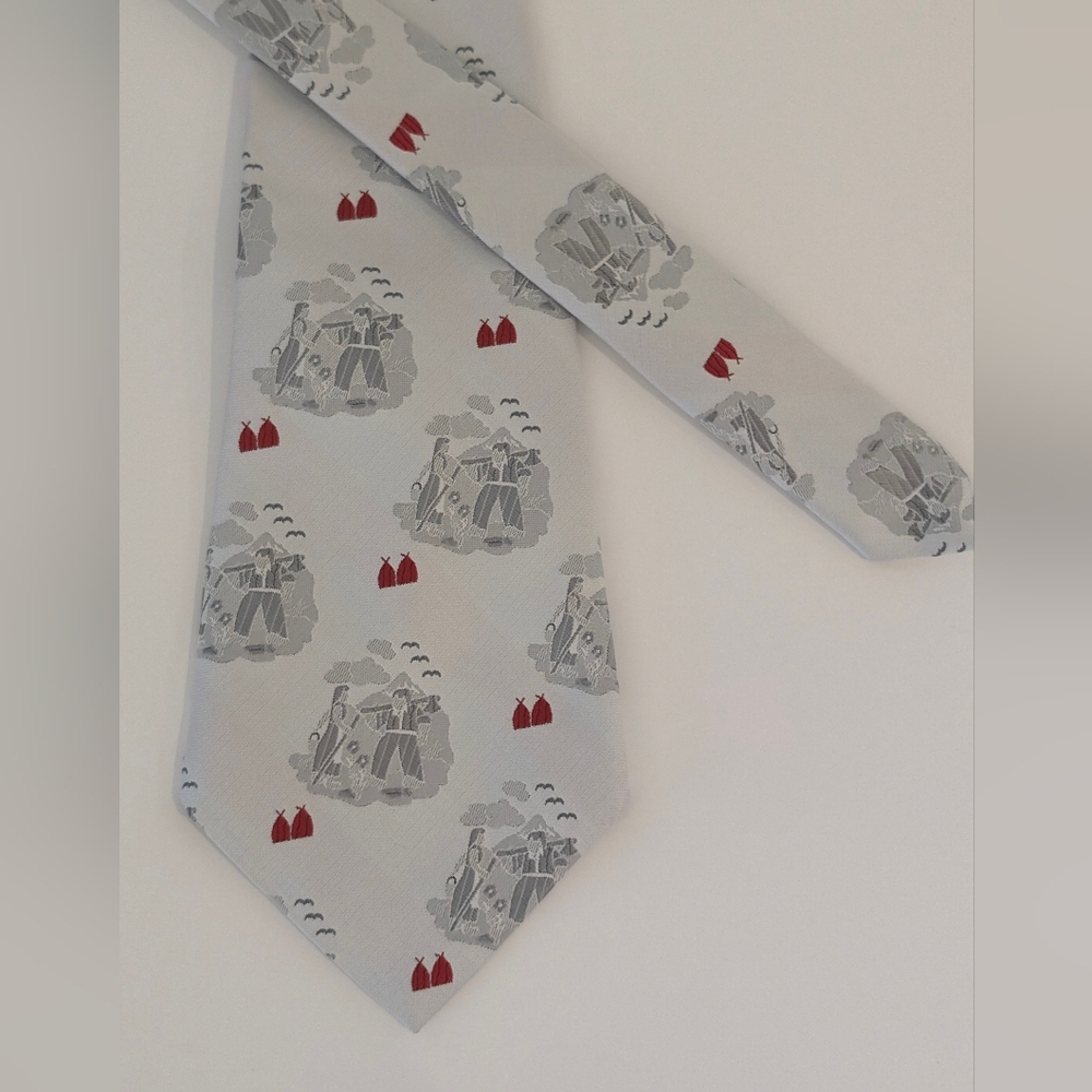 RARE Vintage Hardy Amies Tie Mens Gray Red Wheat Farming Pattern Silk Old Money - Picture 7 of 11